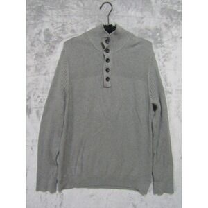 Express Sweater Mens XL Gray Excellent Mock Neck Henley Elbow Patches Cotton